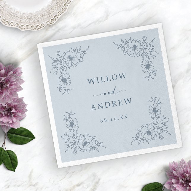 Vintage Blue Floral Wedding Napkins (Vintage Blue Floral Wedding Napkins
)