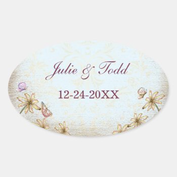 Vintage Blue Floral Wedding  Save The Date Oval Sticker by Lasting__Impressions at Zazzle