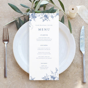 Vintage Blue Floral Wedding Table Menu Cards