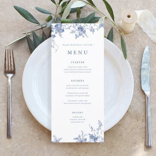 Vintage Blue Floral Wedding Table Menu Cards