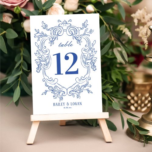Vintage Blue Floral Wedding Table Number
