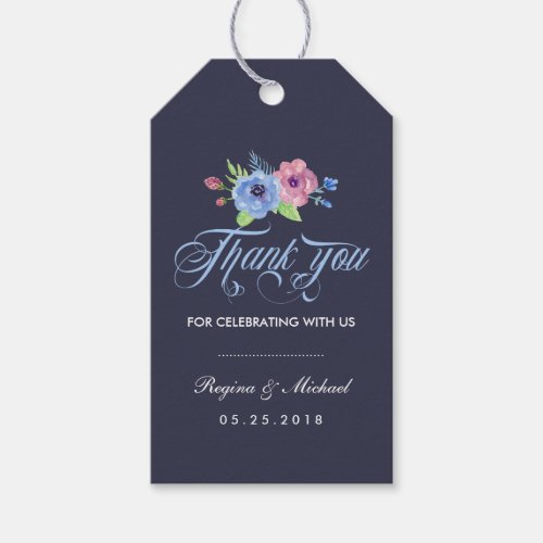 Vintage Blue Floral Wedding Thank You Gift Tag