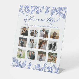 Vintage Blue Floral Where Were They Bridal Shower Pedestal Sign