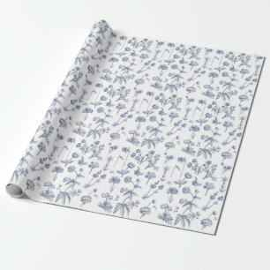 Vintage Blue Floral Wildflower Garden Wrapping Paper
