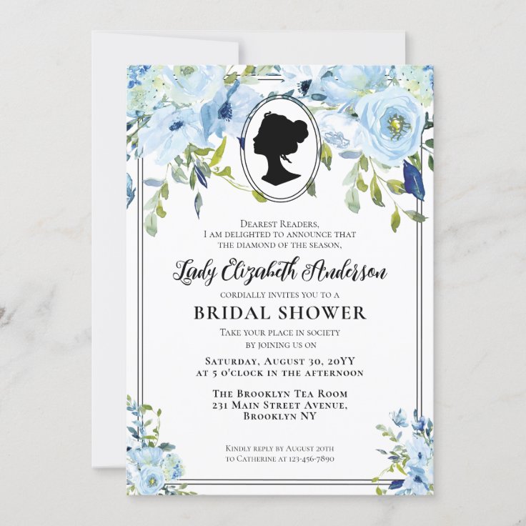 Vintage Blue Florals Bridgerton Bridal Shower Invitation Zazzle