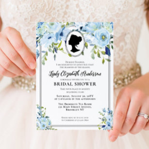 Vintage Blue Florals Bridgerton Bridal Shower Invitation