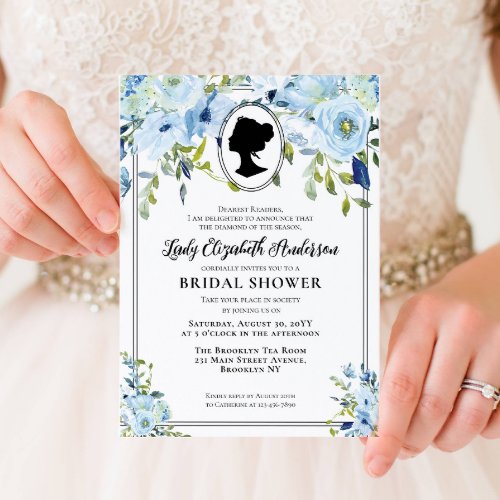 Vintage Blue Florals Bridgerton Bridal Shower Invitation