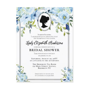 Vintage Blue Florals Regency Era Bridal Shower Postcard