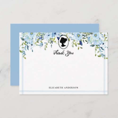 Vintage Blue Florals Regency Era Bridal Shower Thank You Card