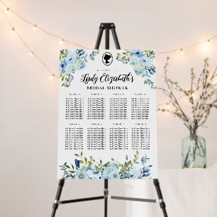 Vintage Blue Florals Seating Chart Bridal Shower Foam Board