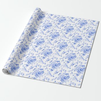 Vintage Blue Flower Floral Pattern Wrapping Paper by LittleLittleDesign at Zazzle