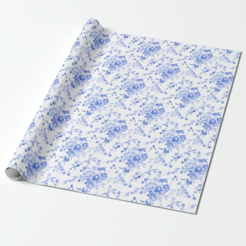 Vintage Blue Flower Floral Pattern Wrapping Paper