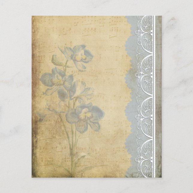 Vintage Blue Flower & Lace Scrapbook Paper (Front)