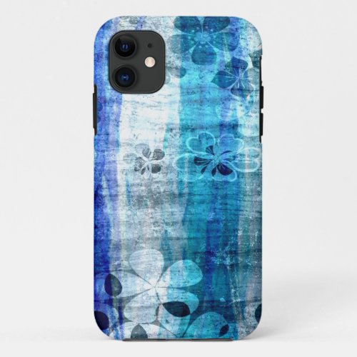 Vintage Blue Flower Wood Abstract Art iPhone 11 Case
