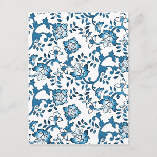 Vintage Blue Flowers Illustration Paattern Postcard