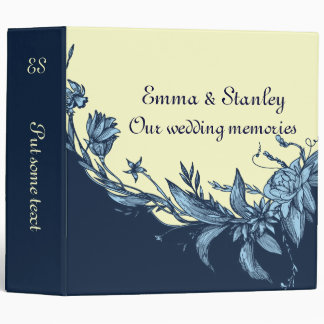 Vintage blue flowers pale yellow floral wedding 3 ring binder