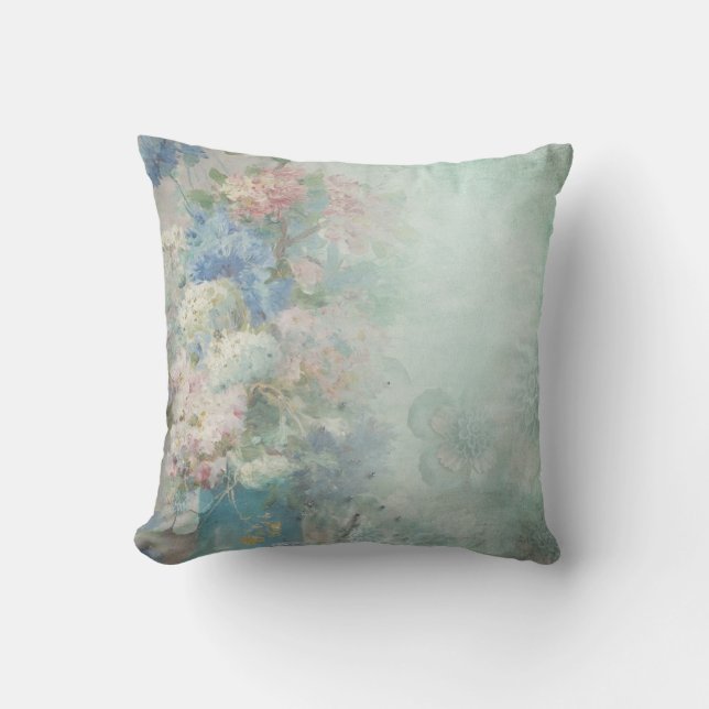 Vintage Blue Flowers Pillow (Front)