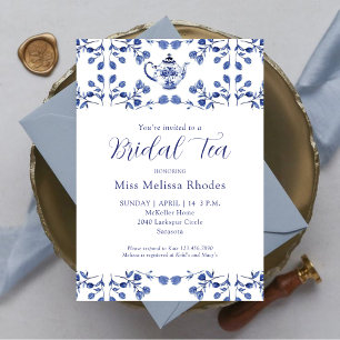 Vintage Blue Flowers Tea Bridal Tea Invitation