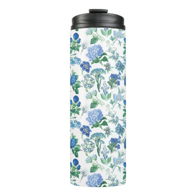 Vintage Blue Flowers Thermal Tumbler (Front)