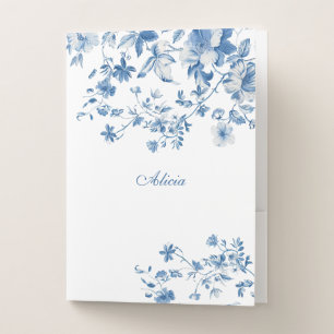 Vintage Blue Flowers Toile de Jouy Pocket Folder