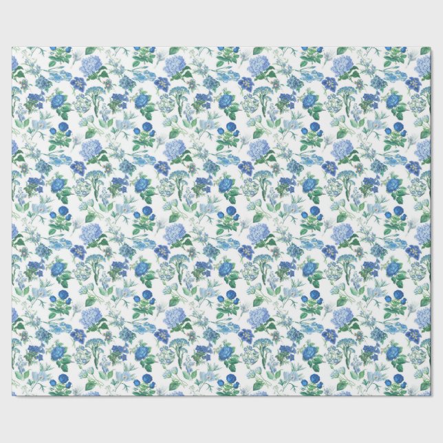 Vintage Blue Flowers Wrapping Paper (Seam)