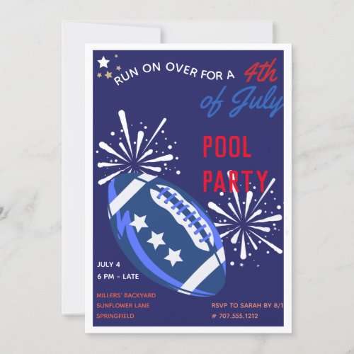 Vintage Blue Football Fourth of July Pool Party Invitation