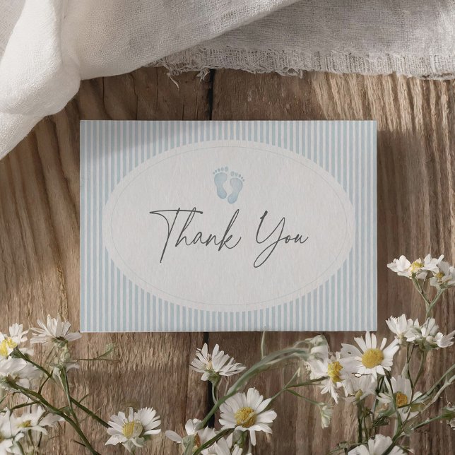 Vintage Blue Footprint Baby Shower Thank You Card (Creator Uploaded)