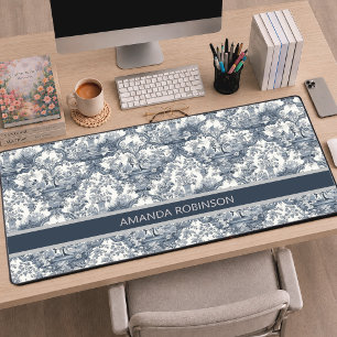 Vintage Blue French Damask Toile Monogram Desk Mat