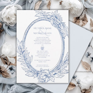 Vintage Blue French Elegant Wedding Invitation
