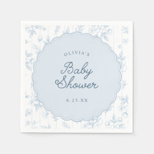 Vintage Blue French Floral Scalloped Baby Shower Napkins