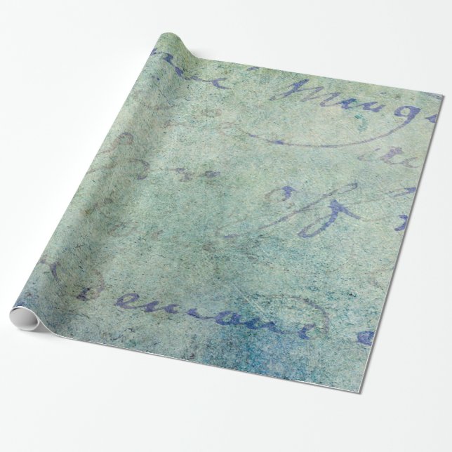 Vintage Blue French Script Parchment Paper (Unrolled)