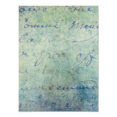 Vintage Blue French Script Parchment Paper Photo Print