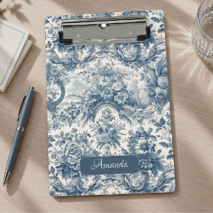 Vintage Blue French Toile De Jouy Monogram Mini Clipboard