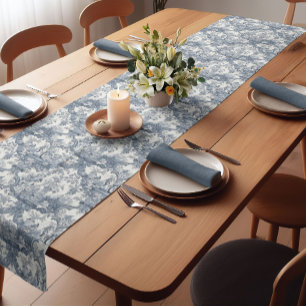 Vintage Blue French Toile de Jouy Monogram Short Table Runner