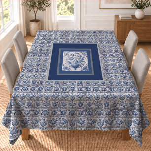 Vintage Blue French Toile De Jouy Monogram Tablecloth