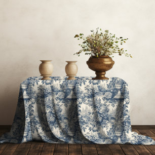 Vintage Blue French Toile de Jouy Monogram Tablecloth