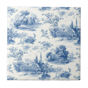 Vintage blue french toile Jouy Floral pattern Ceramic Tile