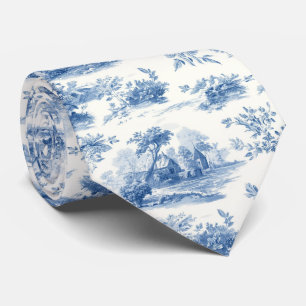 Vintage blue french toile Jouy Floral pattern Neck Tie