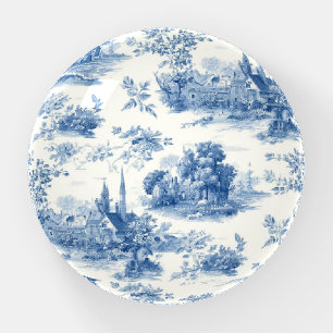 Vintage blue french toile Jouy Floral pattern Paperweight