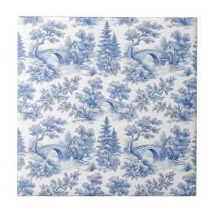 Vintage Blue French Toile Woodland Landscape Ceramic Tile