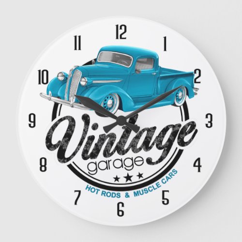 Vintage Blue Garage Large Clock
