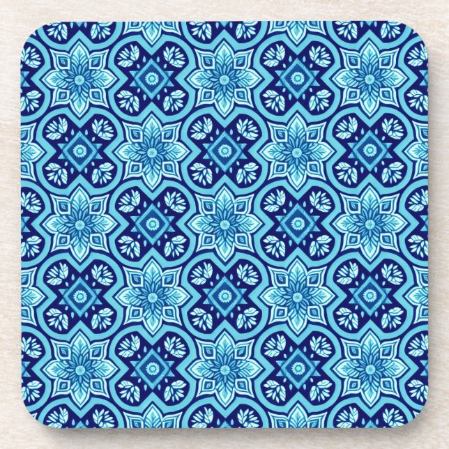Vintage Blue Geometric Pattern Coasters - Set of 6 (Front)