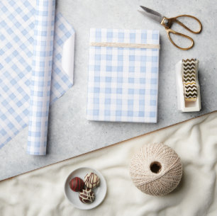 Vintage Blue Gingham Baby Shower Wrapping Paper