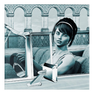 Vintage Blue Glamour Woman Portrait Art
