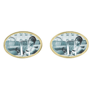 Vintage Blue Glamour Woman Portrait Art Cufflinks