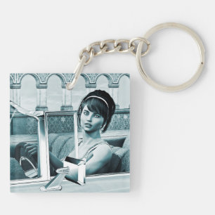 Vintage Blue Glamour Woman Portrait Art Keychain