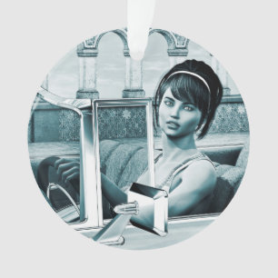 Vintage Blue Glamour Woman Portrait Art Ornament