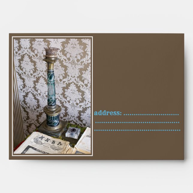 Vintage blue glass candleholder envelope (Front)