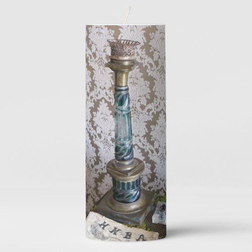 Vintage blue glass candleholder pillar candle
