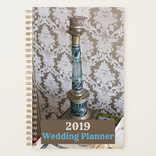 Vintage blue glass candleholder planner (Front)